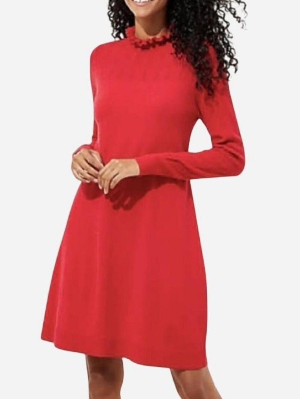 LOFT Red Long-Sleeve A-Line Dress
